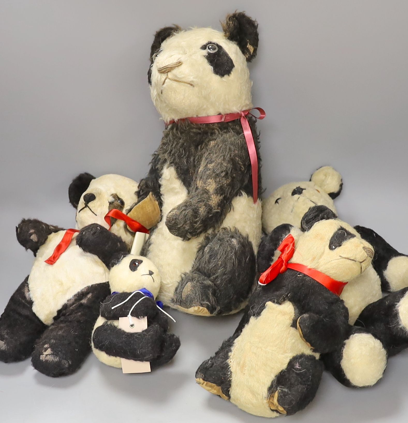 Large Merrythought Panda 1930's, Some Hairloss With Small Merrythought, One eye missing and 3 others.